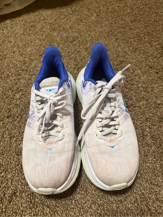 Hoka One One Shoes - Hoka One One Women's White and Blue Running Sneakers 7.5B